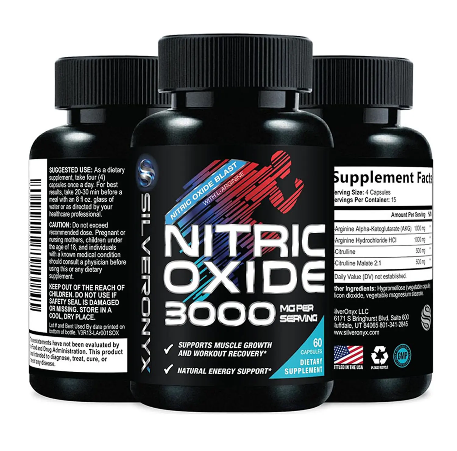 Extra Strength Nitric Oxide Booster - 3X Strength L-Arginine AKG & Citrulline Malate - Men & Women Premium Pre Workout Nitric Booster - Natural Energy & Muscle Support, Bottled in USA - 60 Capsules
