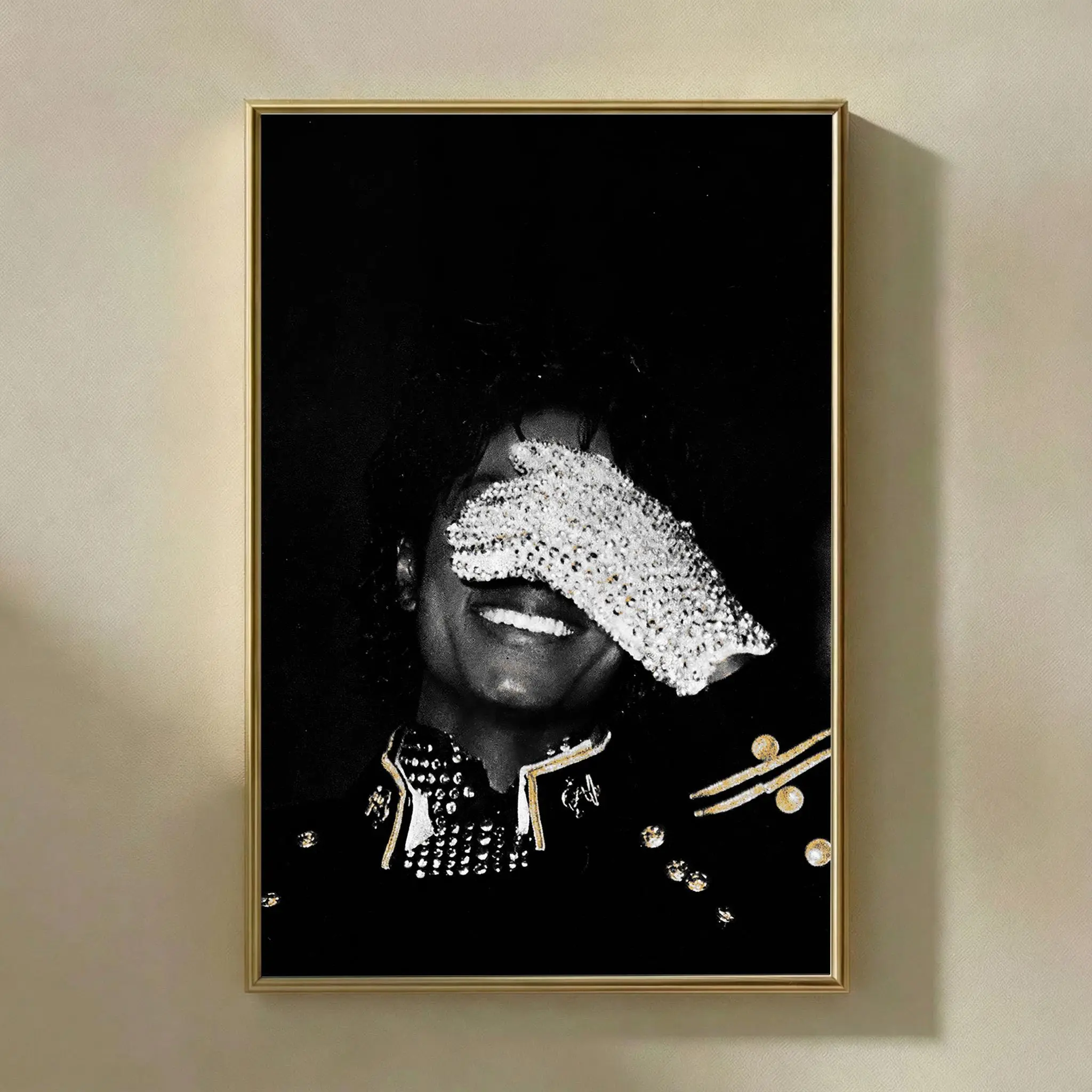 Michael/Jackson Wall Art Poster MJ Iconic Pop Legend Glove Portrait Print Music Icon Black Minimalist Art Solid Wood Frame Waterproof Design