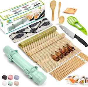 22 in 1 Sushi Roller Sushi Maker Kit with Bamboo Sushi Rolling Mats, Bazooka, Chef's Knife, Chopsticks, Sauce Dishes, Rice Spreader, Avocado Slicer,