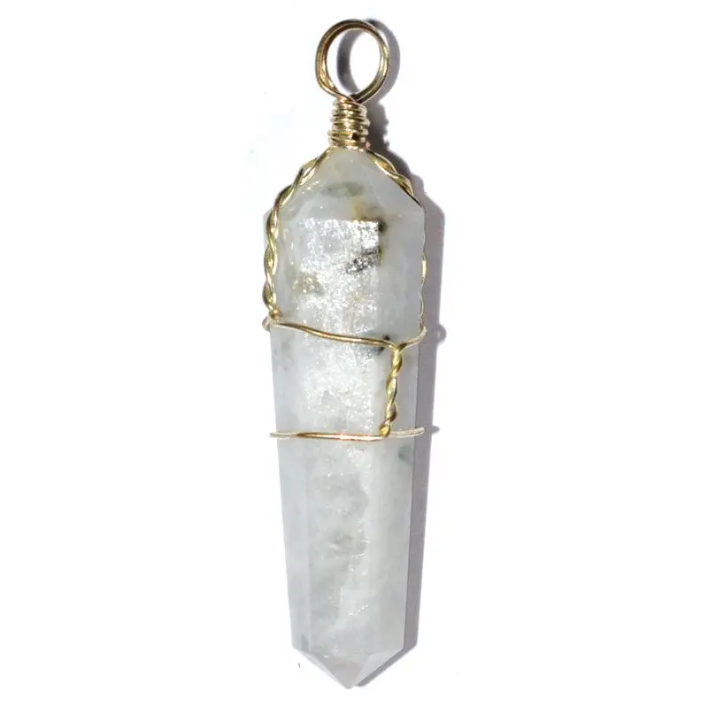 Rainbow Moonstone Wire Wrapped Point Pendants — Set of 5