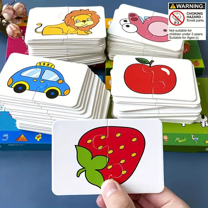 Animal and Fruit Theme Matching Puzzle Flash Cards Set of 32, Toddler Flash Cards, Preschool Learning Tool, Educational Early Development Toy for Kids Ages 3-8, Perfect for Winter Ramadan Celebrations, Visual Stimulation Cards, Vocabulary Flashcards