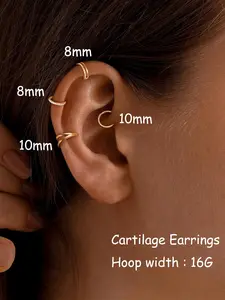 4PCS Gold Cartilage Earrings For Women, Trendy Helix Tragus Piercing Jewelry Dainty Conch Daith Piercing Jewelry Hypoallergenic Stainless Steel Cartilage Earrings For Women Double Hoop Ring 16gauge 8mm 10mm Modern hoop earrings
