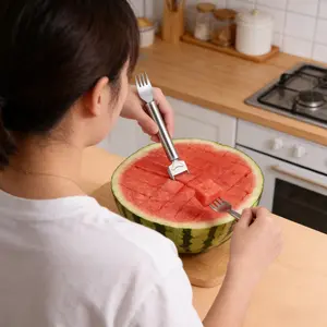 Stainless Steel 2-in-1 Watermelon Slicer & Fork - Easy Cutting Tool for Kitchen and Restaurant Use - 2PCS/Set Fruit Utensils
