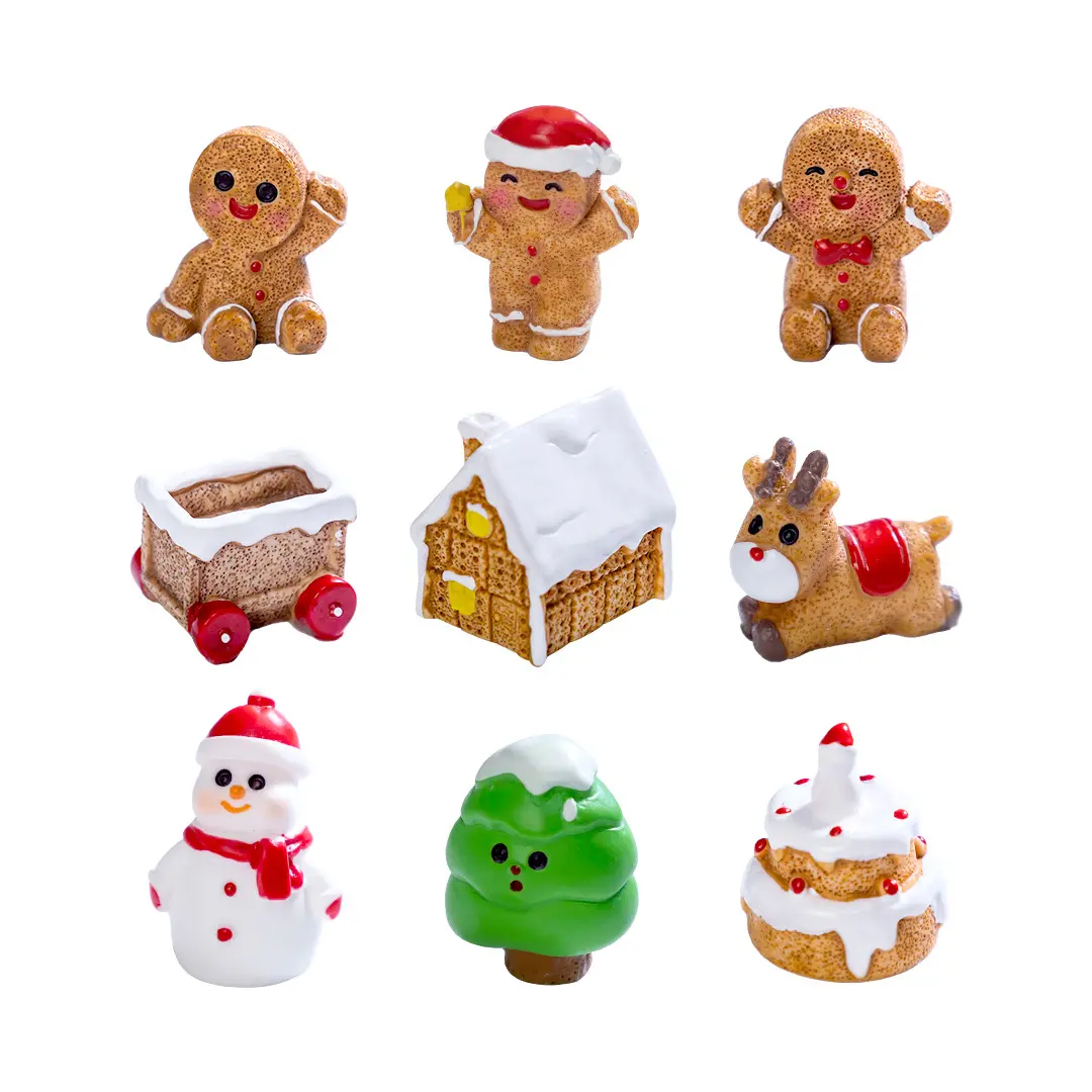 12pcs/22pcs Christmas Mini Figurines Set, Gingerbread Man Snowman House Decorations, DIY Holiday Accessories for Desk Bonsai Office Space, Home Ornaments, Festive Decoration, Decorative Ornament, Decoration Props