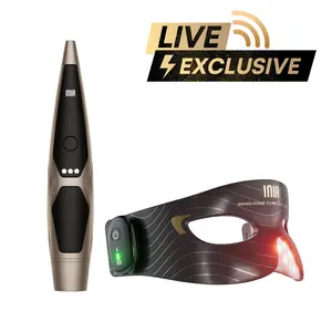 INIA Lumin & Red Light Therapy Eye Mask Bundle | 4-in-1 EMS Wand + 96-LED Cryo Cooling Mask. FDA-Cleared Eye Spa Kit for Anti-Aging, Wrinkles, Dark Circles & Puffiness.