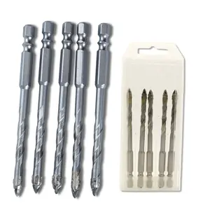 5PC Masonry Drill Bits Concrete Drill Bit Set for Tile,Brick, Plastic and Wood,Tungsten Carbide Tip Best for Wall Mirror and Ceramic Tile on Concrete and Brick Wall with Size 5mm to 12mm