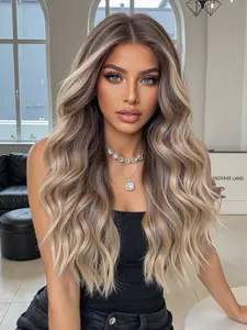 Topshe Gradient Wig, Ombre Wavy Wigs, Medium Length Wavy Synthetic Hair, No Bangs, Comfortable & Breathable, Perfect for Daily Wear & Parties