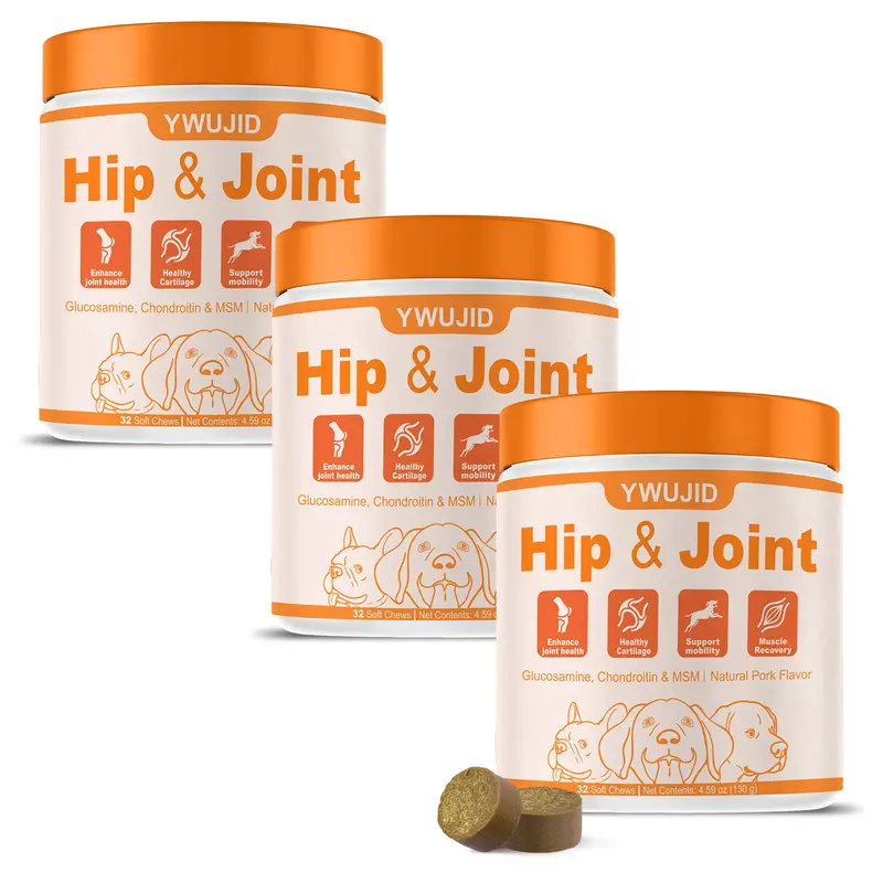 YWUJID Canine Hip & Joint Health Chewable Tablets | Contains Glucosamine, Chondroitin, MSM, and Omega-3 | Supports Pet Joint Health & Mobility | Suitable for Puppies, Adult Dogs, Large Breeds, and Senior Dogs | 32-Count Pack