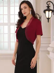 INSPIRE CHIC Women's Ruffle Bolero Shrug Short Sleeve Open Front Formal Cropped Cardigan