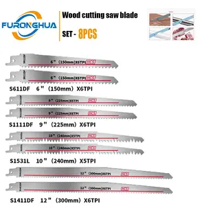 8PCS Reciprocating Saw Blades Set S611/S1111/S1531/S1411 Wood Metal Plastic Cutting Heavy Duty High Speed Steel Multi-Purpose Saber Saw Blades Kit