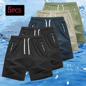 Pack of 5 men’s solid-color drawstring shorts with pockets; men’s clothing; athletic casual shorts with an elastic waistband and pockets; breathable summer men’s sports bottoms Quick-Dry Set work short loose shop