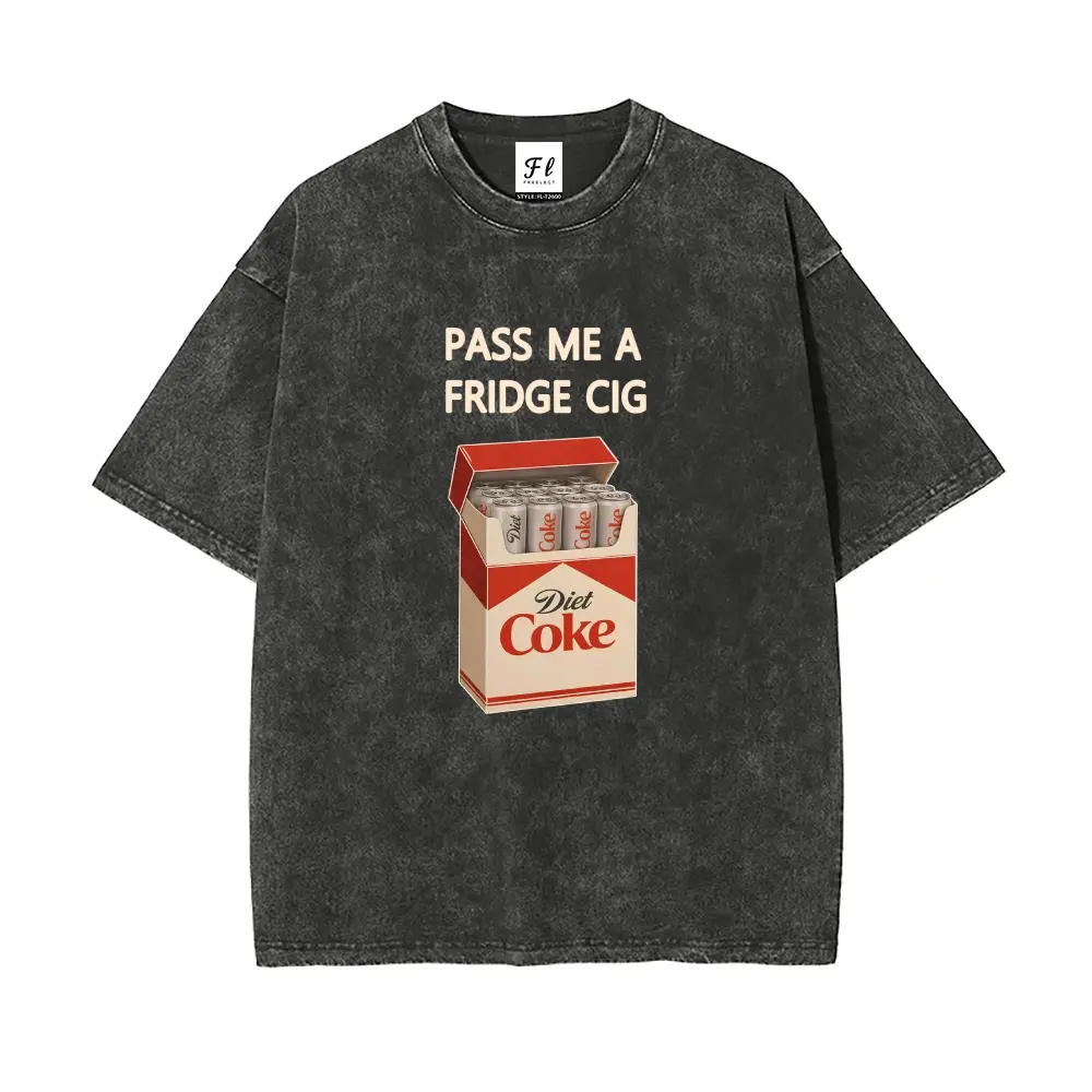 "PASS ME A FRIDGE CIG Diet Coke" Funny Meme Design Unisex Plus Size Summer Graphic Tees Personalized Pattern Y2k Clothing Round Neck Short-Sleeved Washed T-Shirt,Women's Clothing 100% Cotton, Menswear, Top, Vintage Style, Casual Oversized