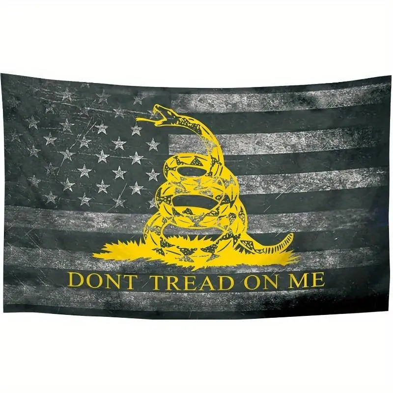 Don'T Tread On Me" Rattlesnake Banner - Vintage Black American Flag Design, Polyester Peach Skin Fabric, Horizontal Graphic Tapestry For Home Decor, Patriotic Wall Art | Distressed Flag Look | Knitted Texture Fabric