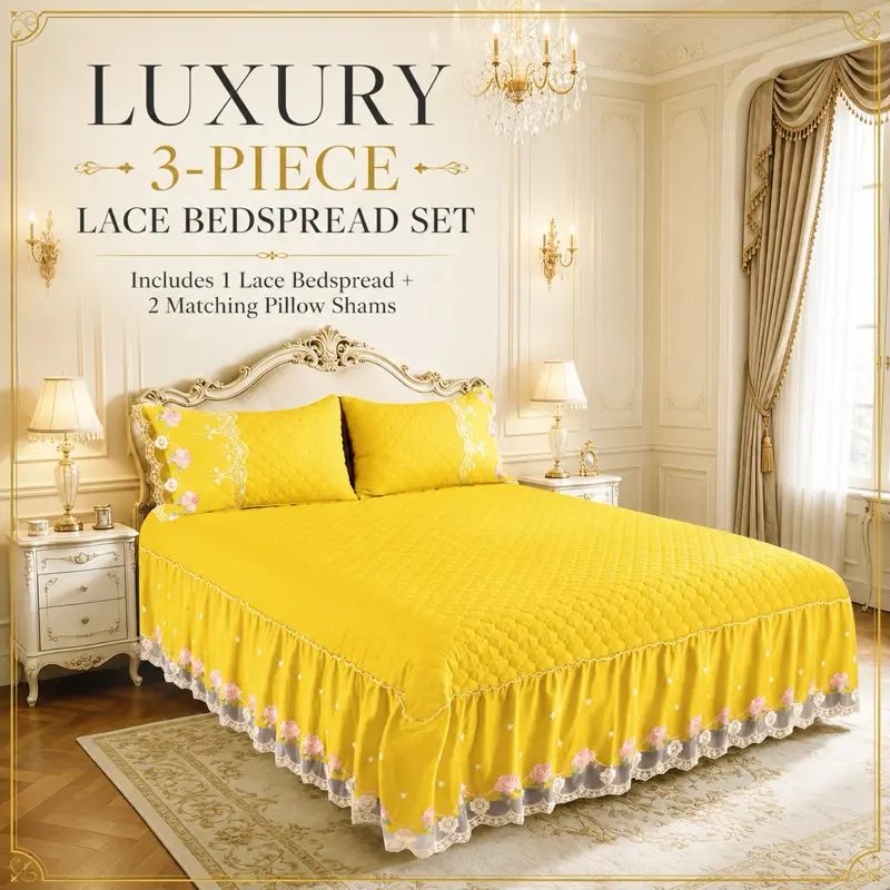 Luxury 3-Piece Lace Bedsheet Set with 1 Lace Bedsheet and 2 Matching Pillow Shams for Elegant Bedroom Decor
