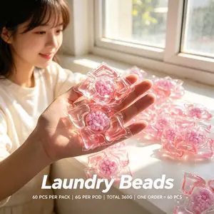 60 Pcs Cherry Blossom Laundry Beads, Five-In-One 5D Fragrant Beads, Long-Lasting Multi-Effect Laundry Liquid Beads, Household Cleaning Essentials, Laundry Detergent Beads