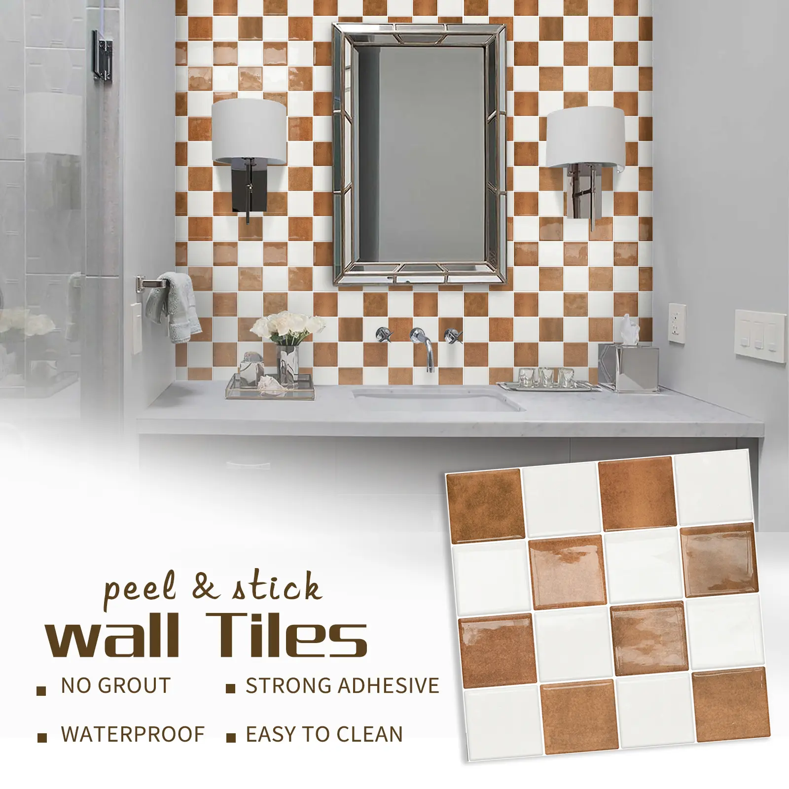 MOONFUN 10-Pcs Glossy White Checkered Terracotta Peel and Stick Wall Tiles (9in x 9in), Apartment-Friendly Vinyl Backsplash Decals, Waterproof Stain-Resistant for Modern Farmhouse Kitchen Bathroom DIY Makeover unique decor Butterfly Hollow sheets