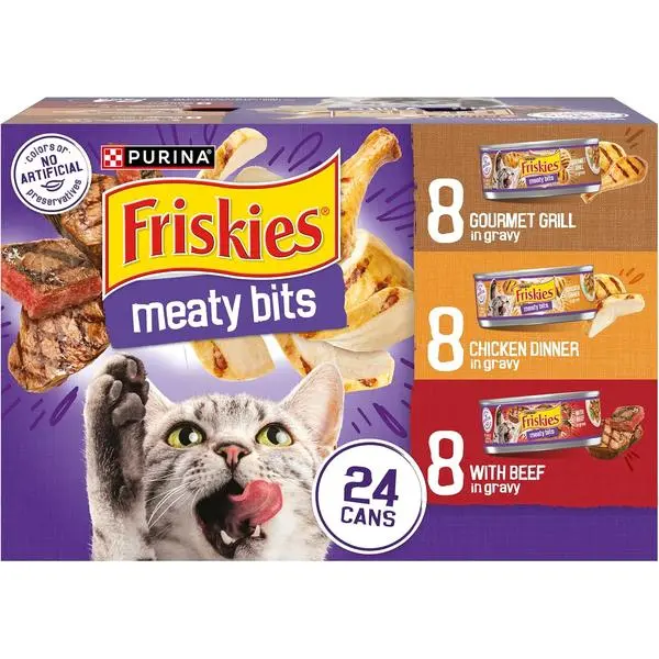 Friskies Wet Cat Food Variety Pack – Meaty Bits in Gravy, Mixed Flavor Canned Cat Food (24 Cans, 5.5 oz)