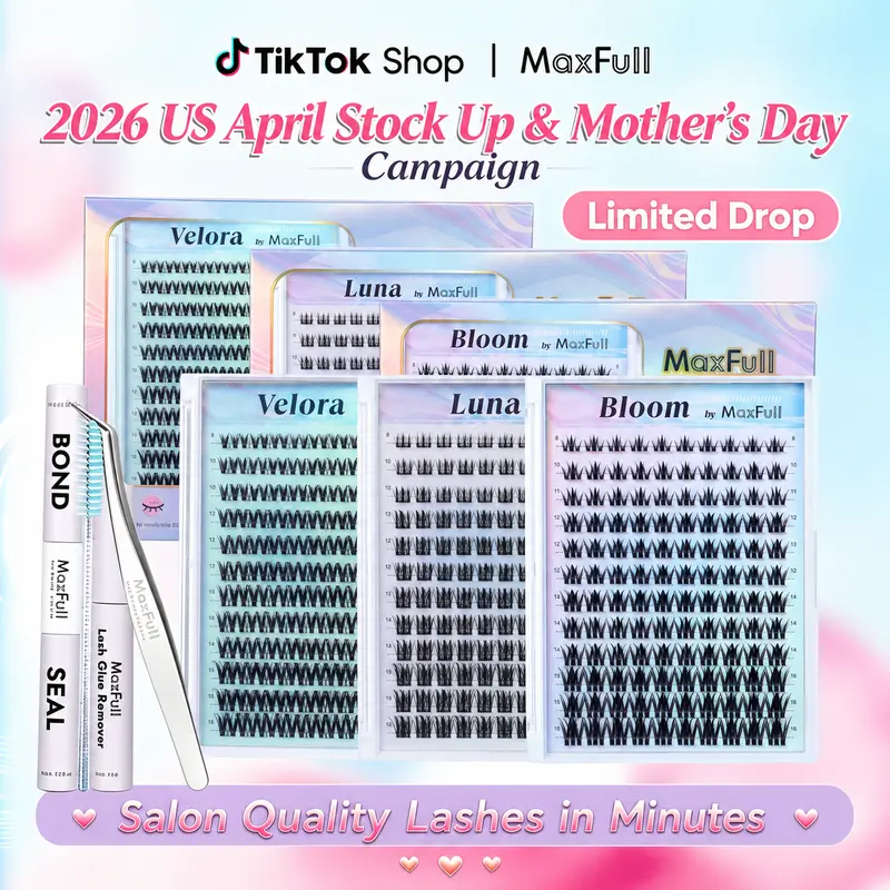 MaxFull Luna, Velora & Bloom Cosmetic Lash Cluster Bundle - D Curl, 0.03 mm Cloud-Soft Band, Brown-Black Fibers, All-Day Comfort, 3D Nature-Inspired Volume, Beginner-Friendly DIY Gentle Lashes for Adults (Limited-Time Launch Sale)