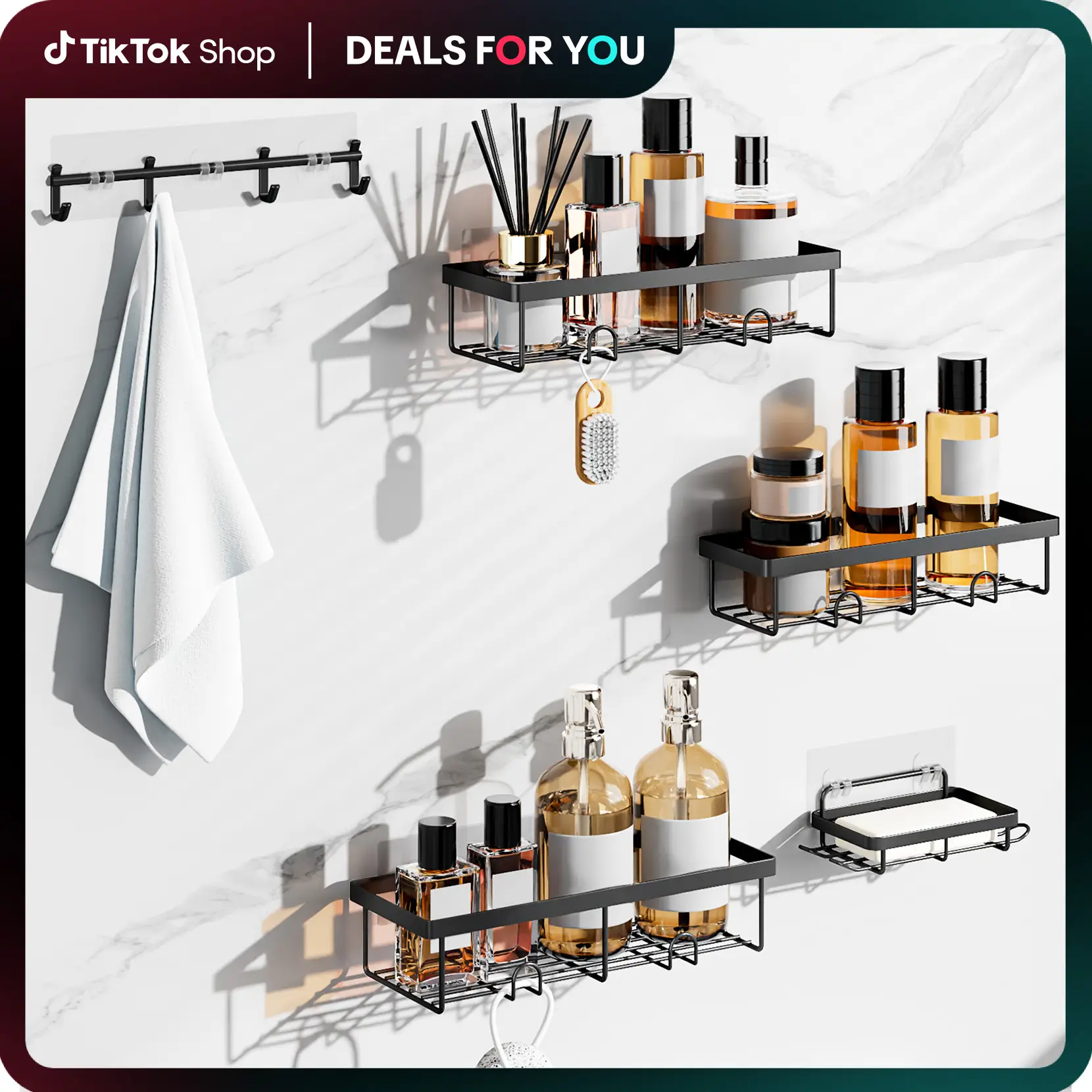 YASONIC Shower Caddy, Bathroom accessories ，Storage And Organization 5 Pack Black Bathroom Decor, No Drill Bathroom Shower Organizers With Removable H