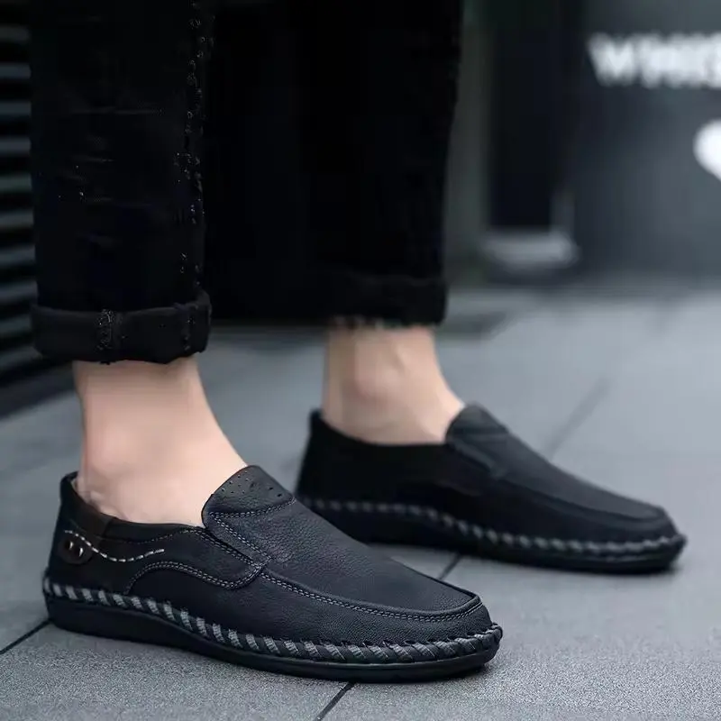 Handmade Leather Mens Casua Slip Onl Loafers Fashion Breathable Driving Shoes