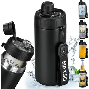 4-in-1 Sealed Can Cooler with Fizz Lid Can Cover, Fits 12 oz Regular & Slim Skinny Cans, Insulated Vacuum Stainless Steel Thermal Carbonated Cold Drink Holder - Black