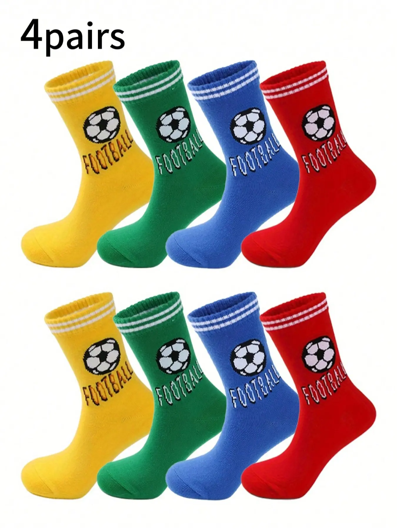 4 Pair Stylish Mid-Calf Socks for Boys and Girls, Youth Socks, Casual Stylish Socks, Features Sports and Soccer Patterns, Perfect for Everyday Wear
