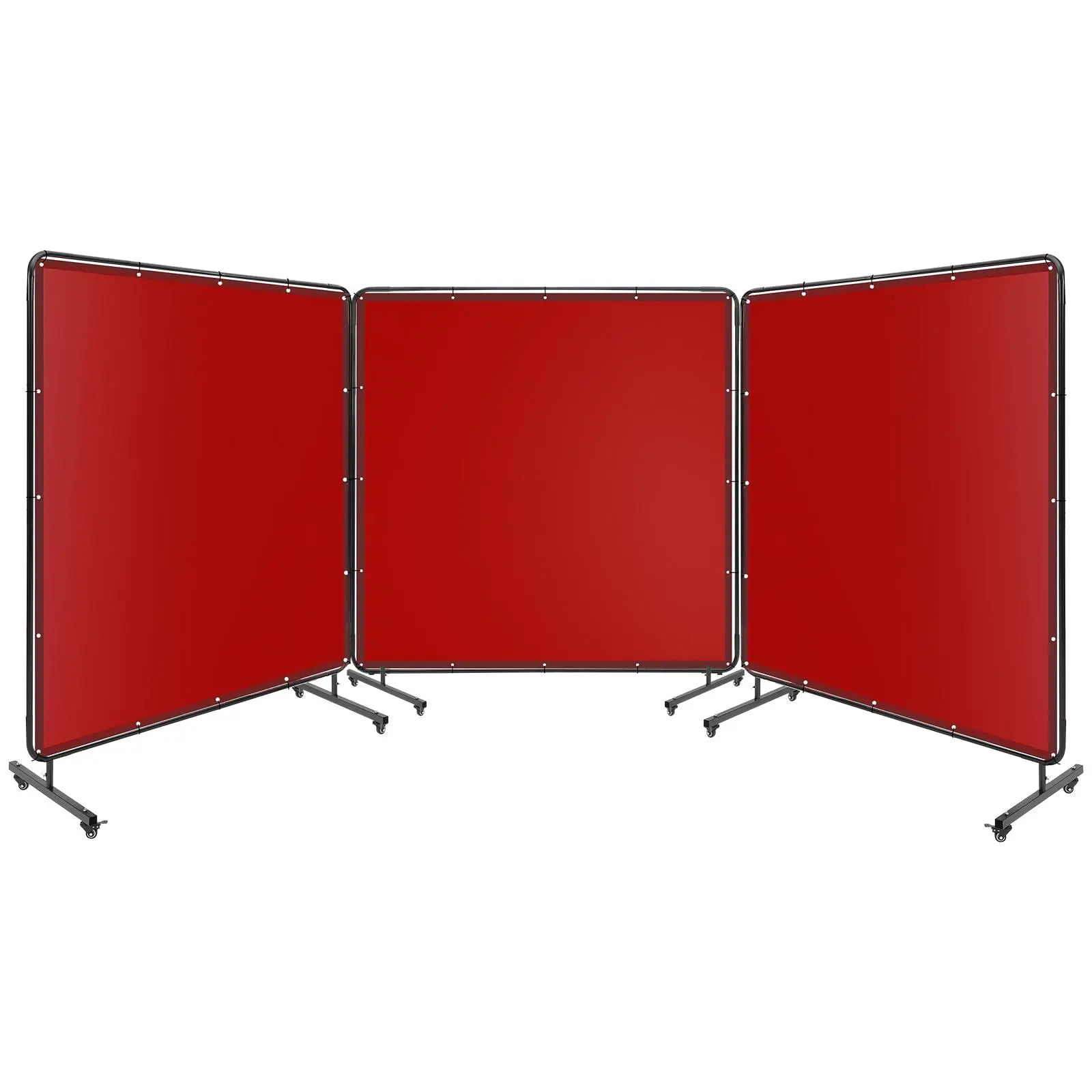 GARVEE 6' x 6' 3 Panel Welding Screen with Frame, Flame-Resistant Vinyl Welding Curtain On 12 Swivel Wheels (6 Lockable), Durable & Portable for Grinding, Workshop, Garage, Red
