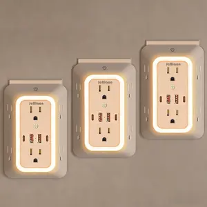 Wall Charger, 10-In-1 Multi Plug Outlet Wall Outlet Extender with Night Light,6 Wide AC Outlets And 4 USB Ports (2 Type-C),3-Sided 1050J Power Strip Multi Plug Adapter Spaced for Home Travel Office Power Socket Extender
