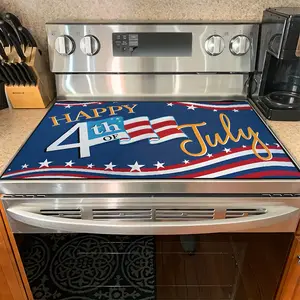 1PC heat insulation pad Happy 4th of July Patriotic Wave Flag Felt Heat Resistant Mat - Non-Slip Washable Dust-Proof Kitchen Decor Pad for Stove, Table, Washer, Fridge, Bathroom & Appliances