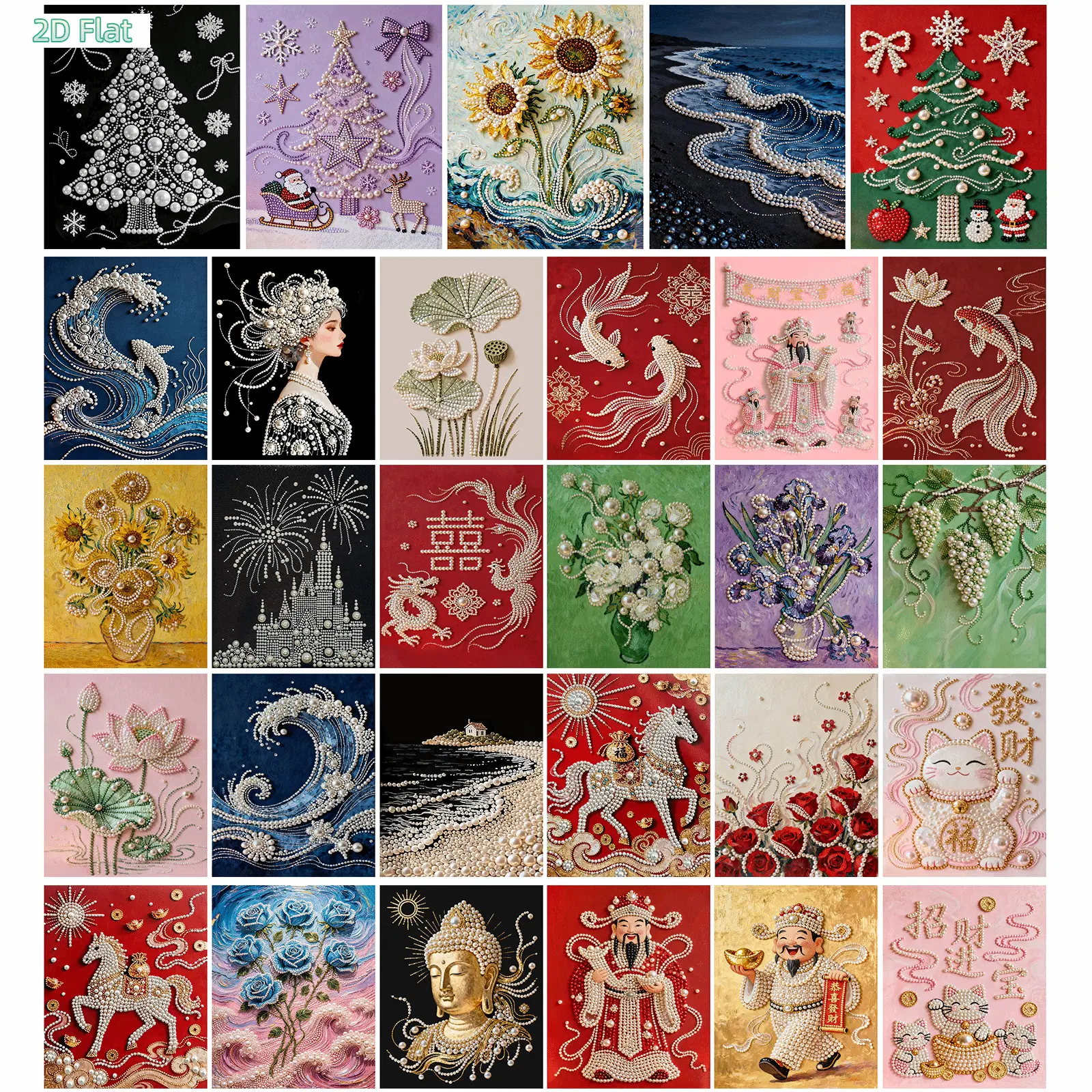 DIY 2D Flat Art Painting Set with Frame - 15.7x19.6in Gem Craft Kit, Pearl Embellishment Tools for Adults, Needlework Supplies for Home Wall Decoration