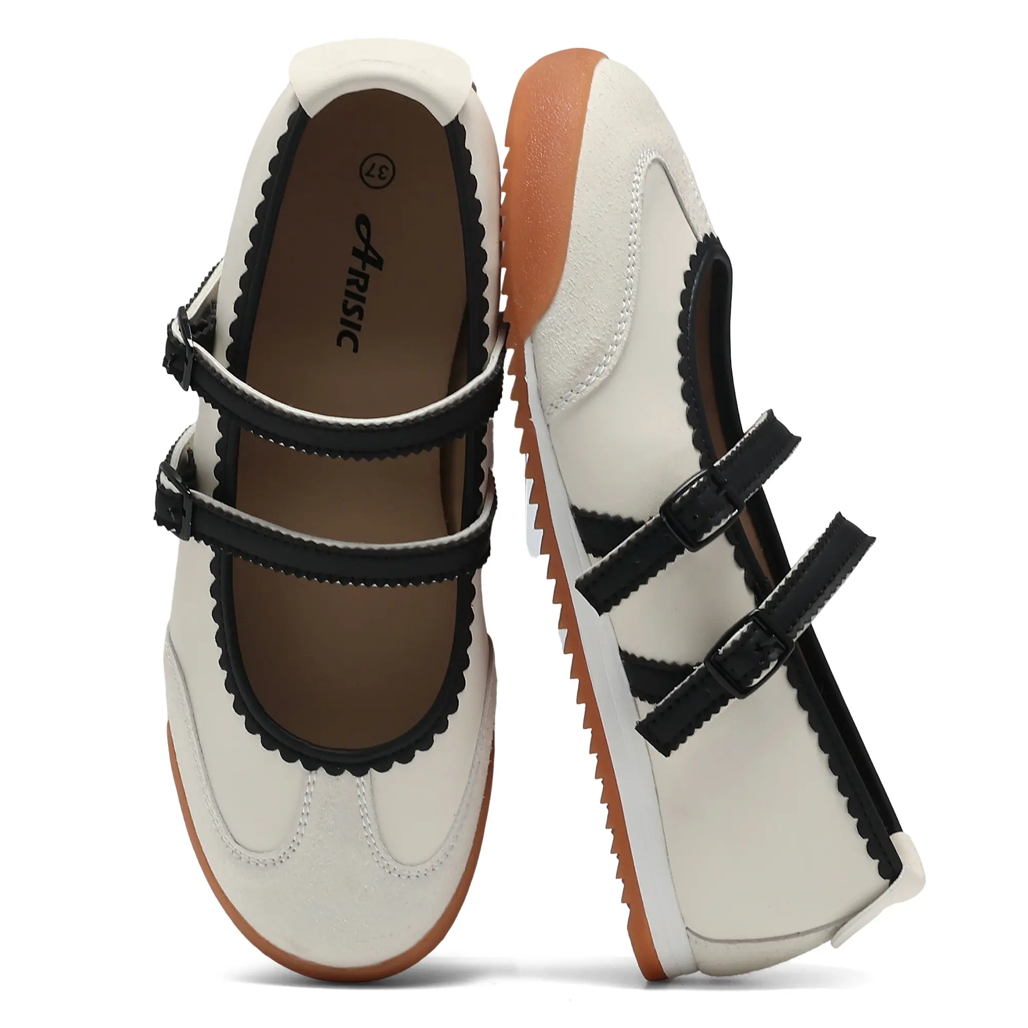 Women's Mary Jane Sneakerina Flats - 2-Strap, Rounded Toe, Casual, Classic, Elegant, Comfortable Walking Shoes for Modern Office Ladies, Secure Fit, Ballet-Inspired Footwear, Double Strap