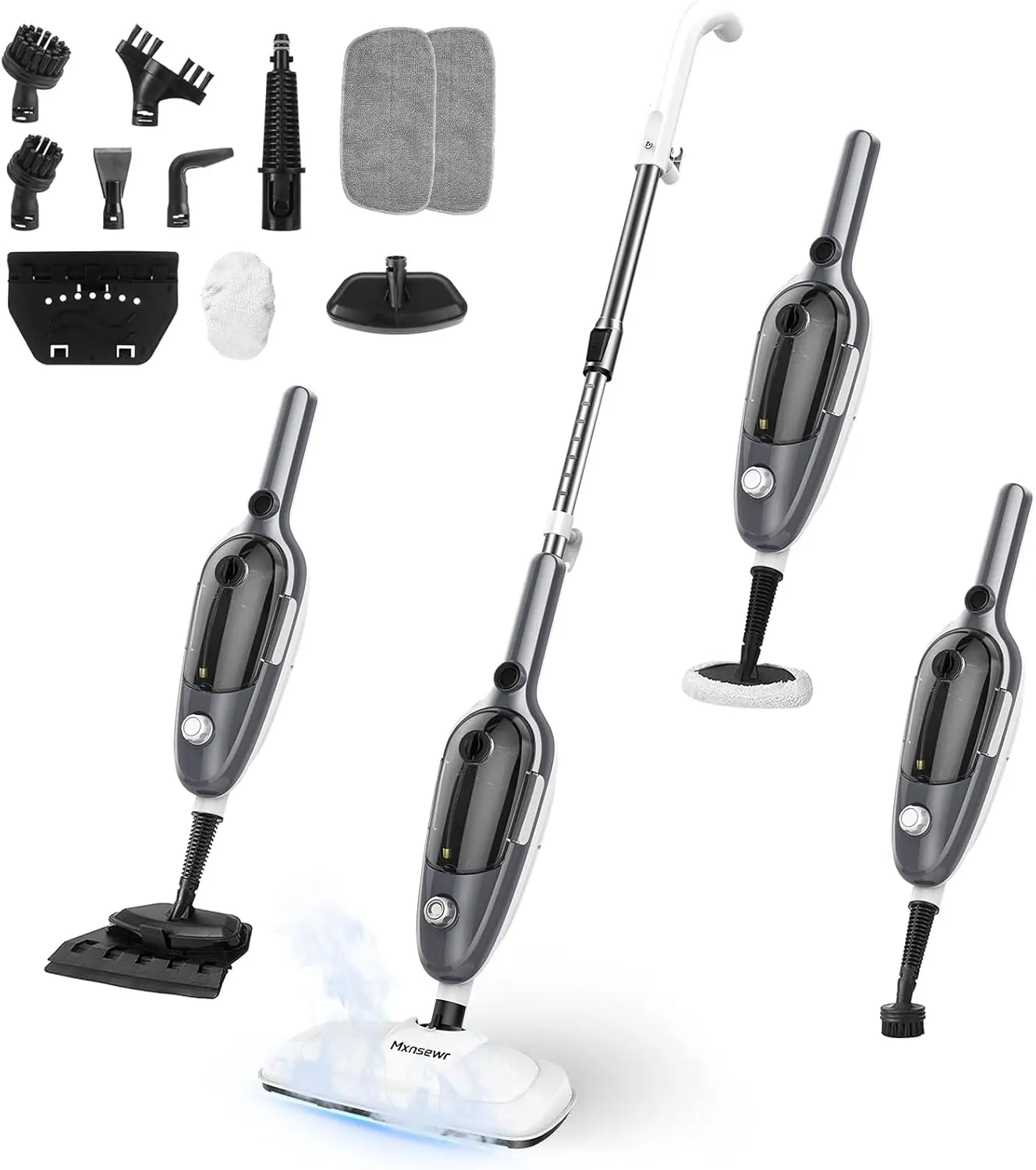 Steam Mop - All-in-one Powerful Handheld Steam Cleaner Detachable Floor Steamer with 11 Accessories, MultiPurpose Steamer for Hardwood Floors, Clothes,Windows,Tiles,Carpet, adjustable extendable Whole Home Use  handle