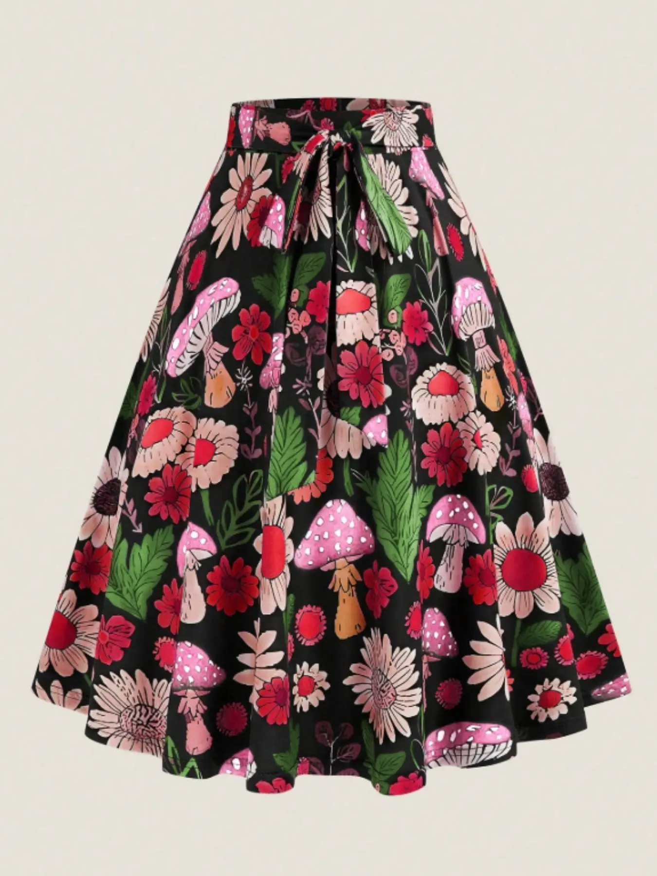 Plus Size Fashion Womenswear Vacation Elastic Waist Adjustable Belted Ditsy Floral Print Skirt, Stylish Half Skirt for Women, Perfect for Casual