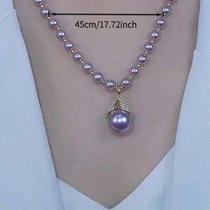 1pcs Elegant Purple Freshwater Pearl Fishtail Pendant Necklace, Exquisite Clavicle Chain Jewelry Accessories, Best Gift, Valentine's Day Everyday Gift