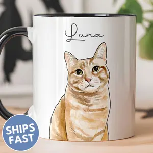 Custom Cat Mugs Using Pet Photo, Cat Portrait From Photo, Personalized Cat Mom Mug, Cat Mug Gift