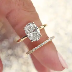 Set of 2 Sparkling Oval Crystal Rings – Engagement, Wedding & Promise Ring Set – Romantic Gift for Her