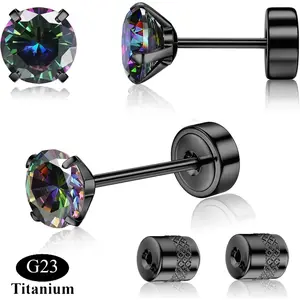 CASSIECA G23 Titanium Threadless Flat Back Stud Earrings, Hypoallergenic 6A Cubic Zirconia 20G Push Pin Jewelry, Flower Motif Titanium Metal Earrings for Helix Tragus Piercing, Daily Flat Pierced Jewelry SummerVibes