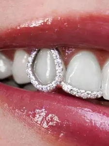 Hip Hop Style Teeth Grille Set, Star Cube Zirconia Grillz, Upper and Lower Micro Inlay Design, Unisex Jewelry, 1 Piece, Teeth Accessory