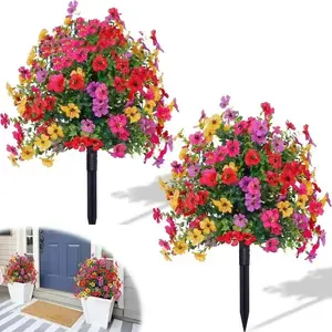 2 Artificial Flower Bouquets | Outdoor Decor | Faux Flowers | Decorative Floral Arrangements | For Yards, Porches, and Patios | Low Maintenance—No Watering Required