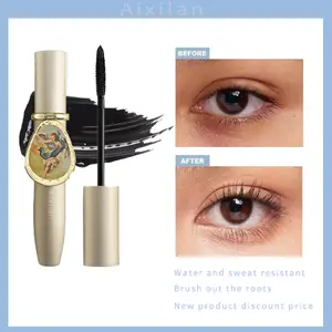 Extra-large B-shaped mascara Aixilan Mascara with Built-in Mirror for 24HR Wear, Bold Separated Lashes, Water & Sweat Resistant, Gold Tube, 0.24oz, Ideal for On-the-Go Makeup Fixes