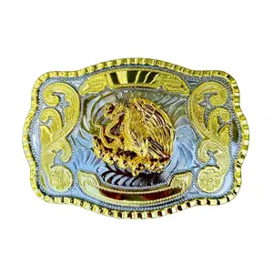 Gold-Tone Mexican Eagle Western Belt Buckle (5.5" x 4") - Hebilla Mexico Escudo Flag - Silver Rodeo Gift for Men