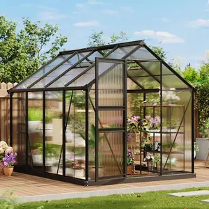 Gaomon 8×6FT Polycarbonate Greenhouse with Aluminum Frame, Lockable Door and Adjustable Roof Vent, Outdoor Greenhouse for Backyard, Patio