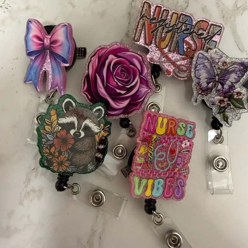 Non-Beaded Badge Reels with Cute Designs for Nurses and Floral Patterns