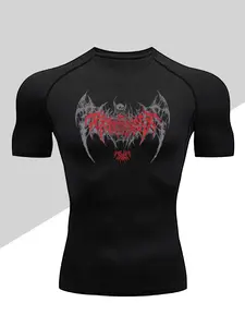 Men's Dragon Print Compression T-Shirt, Quick-Dry Breathable Stretch Fabric, Tight-Fitting Short Sleeve Top for Fitness and Outdoor Activities, Athletic Compression Shirts