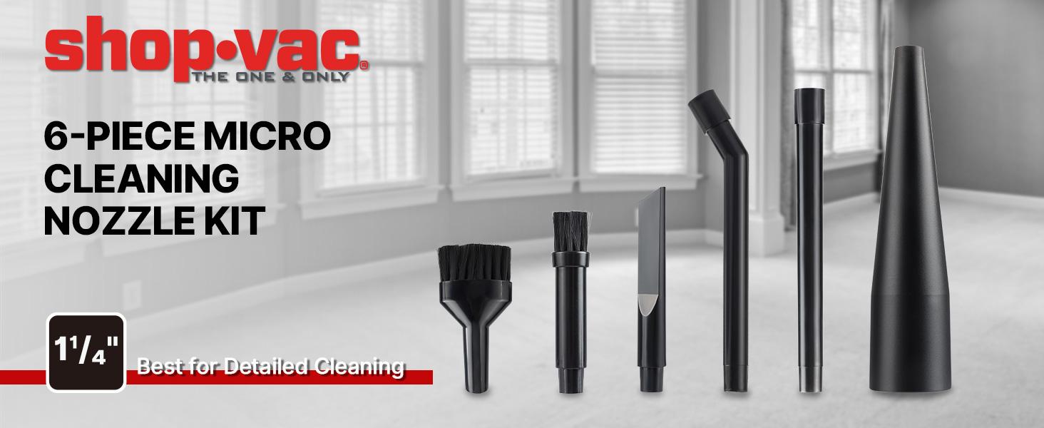 #backtoschool Shop-Vac Micro Cleaning Nozzle Kit, 1-1/4" Detailed-Cleaning Attachments for Compact Wet Dry Shop Vacuum, Storage Bag Included, 6 Packs