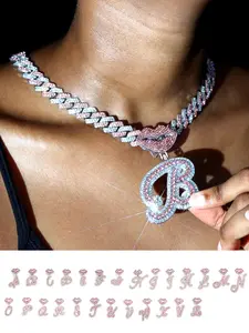 Rhinestone Letter Design Pendant Necklace, Fashion Jewelry for Party, Daily Clothing Decor, Trendy All-match & Exquisite Jewelry for Birthday Gift