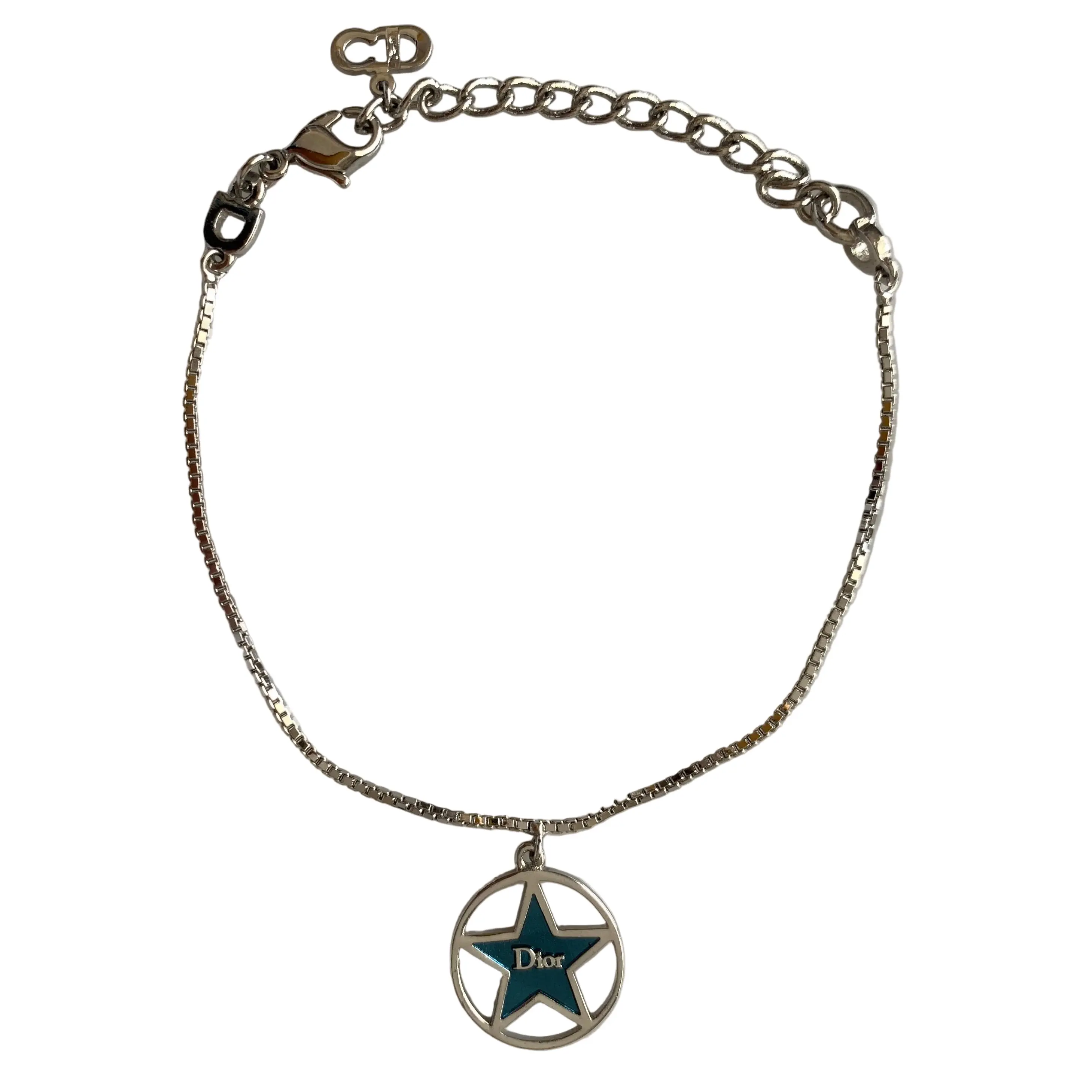 Pre-owned FINAL SALE NO RETURN NO CANCEL Dior silver tone star pendant adjustable bracelet Bracelet Authentic with COA