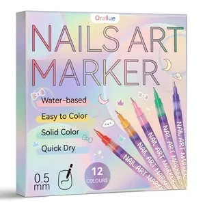 [Limit Time Sale!] Nail Art Marker - 12 Color Quick Dry Acrylic Painting Pen for DIY Nail Art & 3D Dot Embroidery - Water-Based, Easy to Color, Solid Color, 0.5mm Tip - Perfect for Home & Salon Use