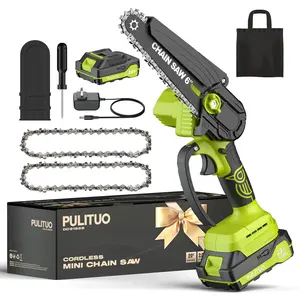 PULITUO Mini Chainsaw Cordless 6-Inch, Battery Powered, Lightweight Handheld Electric Saw for Tree Trimming, Wood Cutting, Pruning, Gardening Gift