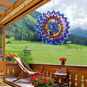 1p Colorful Mandala Wind Chime, 3D Rotating Design, Foldable Outdoor Garden Hanging Decor, Multiple Styles Available